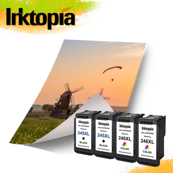 2 Set Remanufactured Ink Cartridge Replacement for PG 245XL and CL 246XL (2 Black 2 Tri-Color) with Ink Level Indicator Used in Canon PIXMA iP2820 MG2420 MG2520 2920 MG2922 MG2924 MX492 MX490 Printer